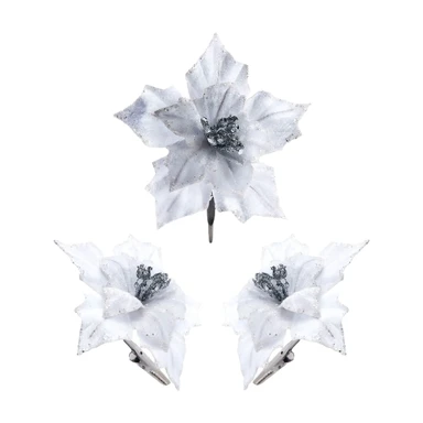 WeRChristmas Artificial White Poinsettia Flower with Clip, 3 Pack, 12 cm
