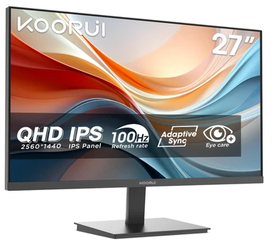 KOORUI E2721F 27 Zoll Monitor, QHD 2560 x 1440 100Hz PC Monitor, IPS 1MS Adaptive Sync HDMI 2.0 DP 1.4, Eye Care Bildschirm, -5° bis 15° neigbar, VESA 100 x 100mm
