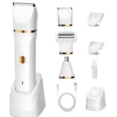 Sparoma 3-in-1 Women’s Grooming Kit – Rechargeable Shaver, Nose Hair & Body Hair Trimmer, IPX7 Waterproof, Rechargeable with Charging Dock, 3 Replacement Heads, TC-017, White