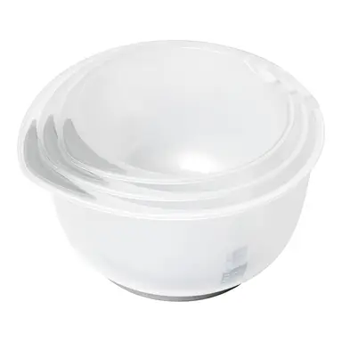 Chef Aid Contain 3 Mixing Bowls, Non-Slip Base, Soft Grip Handle, Microwave and Dishwasher Safe, Compact, Stackable, Ideal for baking and cooking, Off-white, 1.5 Litre, 2 Litre, 2.5 Litre