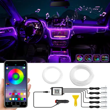 MAODANER Car LED Interior Strip Light, 16 Million Colors 5 in 1 with 236 inches Fiber Optic, Multicolor RGB Sound Active Automobile Atmosphere Ambient Lighting Kit - Wireless Bluetooth APP Control