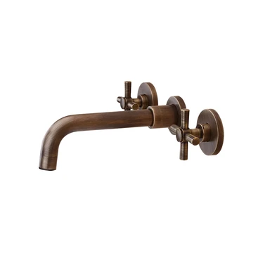 Homary Melro Classic Wall Mounted Double Cross Handle Bathroom Basin Mixer Tap in Antique Brass
