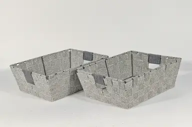 KEVAHOME SET OF 2 COTTON STRAP MEDIUM BASKETS-GREY 13x10x4.5''H