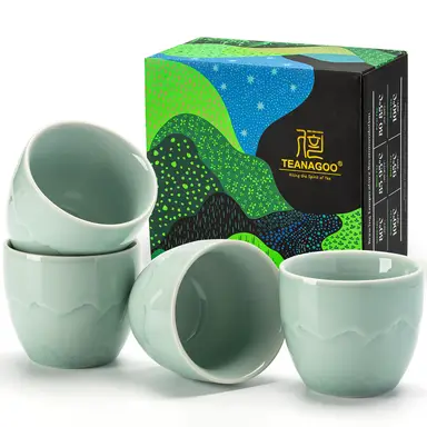 TEANAGOO Japanese Tea Cups, 6.3 Oz/180ml, Celadon Blue, 4 Pcs/Box, No Handles, Ceramic, For Japanese & Asian Tea, New Year Sale , Top gift picks