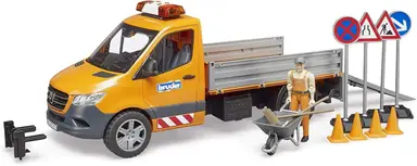 bruder 02677 Mercedes-Benz Sprinter Municipal with Light & Sound Module Driver & Accessories Construction Site Vehicle Construction Worker Transporter Low Loader Truck 1:16