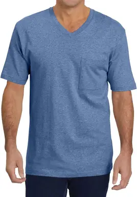 Men's Short Sleeve Pocket T-Shirts Casual Summer Cotton V Neck Tee Tops (blue, M)