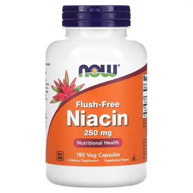 NOW Foods Niacin Flush Free Vitamin B3 250mg Daily Wellness Support Capsules - 180 Vegan Capsules
