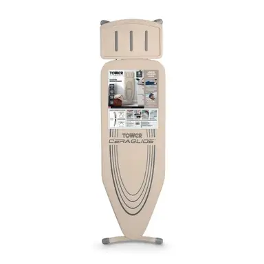 TOWER Oversize Ironing Board with Adjustable Height， Smooth Glide Cover， Non-Slip Feet， Latte