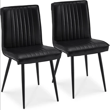 CLIPOP PU Dining Chairs Set of 2 Upholstered Kitchen Chairs with Backrest and Sturdy Metal Legs, Lounge Reception Counter Chair for Home Dining Living Room Bedroom Restaurant (2, Black)