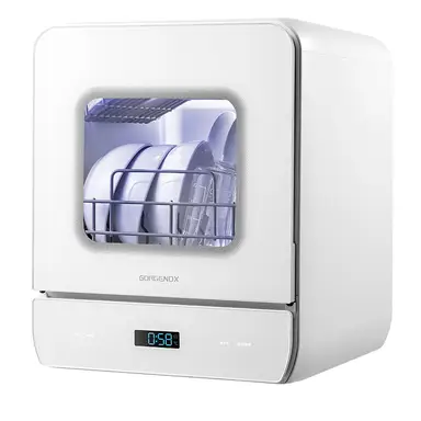 GORGENOX Countertop Household Dishwasher, 3-Set Capacity, Baby & Mom-Friendly, 4-in-1 (Washing, Disinfecting, Drying & Storage), Compact Water Softening System, Hot Air Drying, UV Sterilization, Model: DW5-D40A