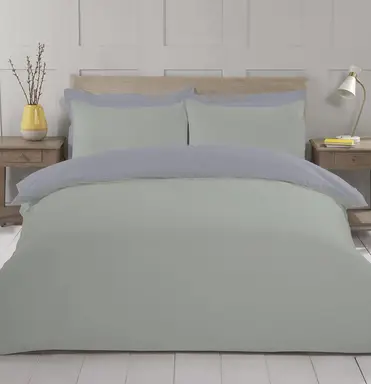NightComfort Duvet Cover Set Plain Reversible Polycotton Sage/Grey Single