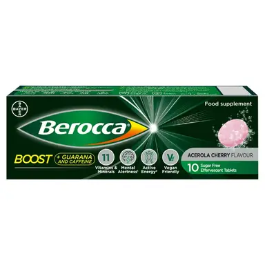 Berocca Sugar Free Boost Energy Vitamin Effervescent 10 Tablets, Acerola Cherry Flavour