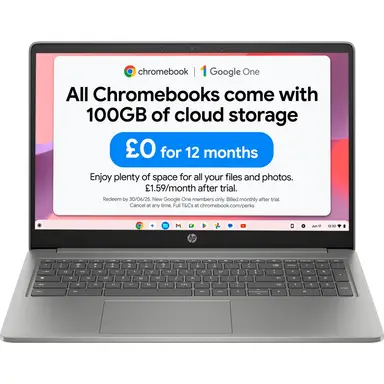 HP Chromebook 15a-nb0006na 15.6" Laptop (Intel N100, 4GB RAM, 128GB UFS, ChromeOS)