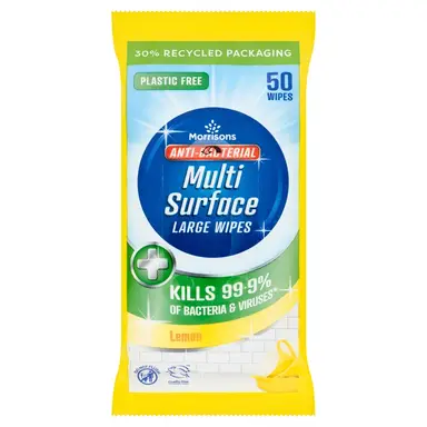 Morrisons Lemon AntiBacterial Multi Surface 50 Large Wipes