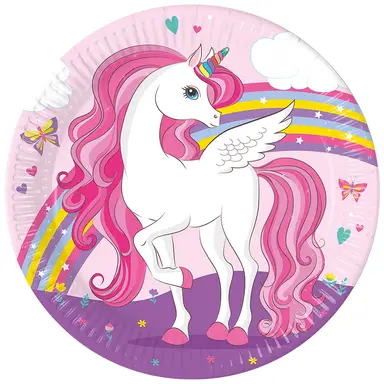 23cm Unicorn Rainbow Paper Plates  8 Pack