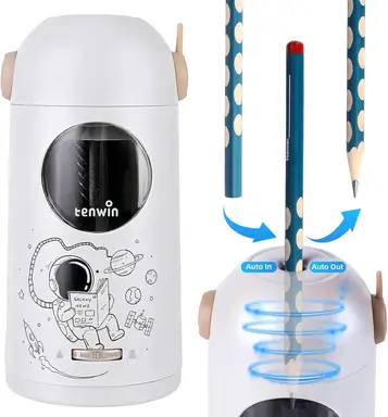 tenwin Fully Automatic Electric Pencil Sharpener, Rechargeable with Container for 7-11.5mm Pencils & Colored Pencils, Fast Sharpening, Portable and Safe for Home, Office, School Use (Silver)