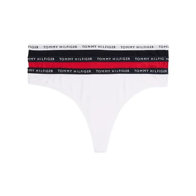 Tommy Hilfiger Women’s  RECYCLED ESSENTIALS 3P Thong -White/Desert Sky/Primary Red SM
