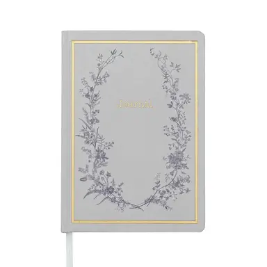 Jubiluu A5 Floral Fabric Hardcover Lined Notebook - 96 Sheets (100g offset paper), Bookmark & Elastic Band - Classic Cream Ruled Journal for Writing, School, Office, and Gifts-Blue Wreath