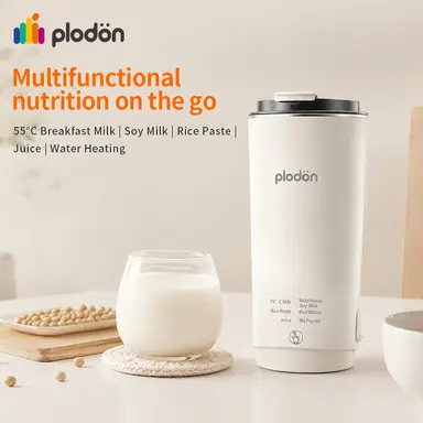 Plodon Mini Electric Soy Milk Maker On The Go, 300ml Portable Travel Heating Blender Cup with 9-Hour Preset, for Soy Milk, Nut Milk, 55°C Breakfast Milk, Rice Paste, Juice & Boiling Water, Auto-Clean, Stainless Steel