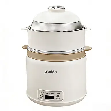 Plodon One Touch Multikoch-Topf, Reiskocher mit Dampfgarer, 2,3 l elektrischer Slow Cooker mit Antihaftbeschichtung und Dampfgarer, automatische Warmhaltefunktion, Multifunktionskocher für Suppen, Haferflocken, Reis und Nudeln (inklusive Reislöffel und Messbecher)