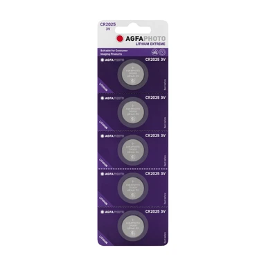 AGFAPHOTO Lithium-Batterie, Knopfzelle, CR2025, 3V Extreme, Retail-Blister (5er-Pack)