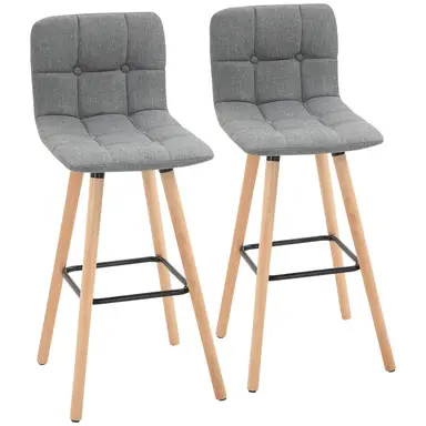 HOMCOM Bar Stools Panelled Fabric Grey/Natural 2pcs