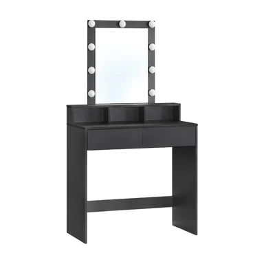 VASAGLE Kaptafel met LED-verlichting, verstelbare helderheid, kaptafel met spiegel, cosmetische tafel met 2 lades en 3 open vakken, modern zwart