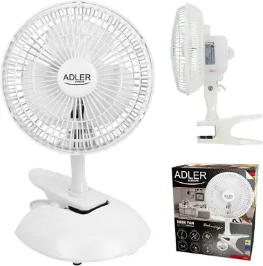 ADLER AD 7317 Tischventilator mit Clip, Tragbarer, Klingen Durchmesser 15 cm, 2 Geschwindigkeitsstufen, Mini Ventilator, Klein, Weiß, 30 W, Einheitsgröße | Tragbar, 2 Geschwindigkeitsstufen, Mini Ventil