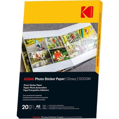 Kodak Feuilles photo autocollantes, 20 feuilles, finition brillante, 120 g/m², 10 x 15 cm A6