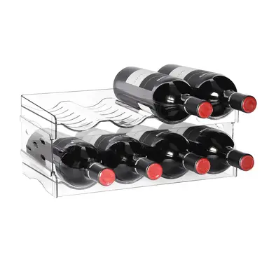 Boxedhome Plastic Wine Rack, 2-Layers-8-Bottles-Transparent, Stackable, Removable Wine Storage Rack for Wine Drink Bottles and Thermos