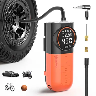 ETENWOLF S1 Tire Inflator Portable Air Compressor, 160PSI Air Pump for Car Tires, Bike, Motorcycle, Balls, Fast Inflation Tire Pump, Cordless bike Pump with LED Light & Digital Pressure Gauge(Orange)