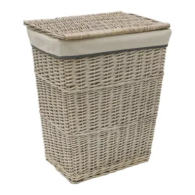 JVL Arianna Rectangular Tapered Willow Linen Laundry Basket - Grey Wash