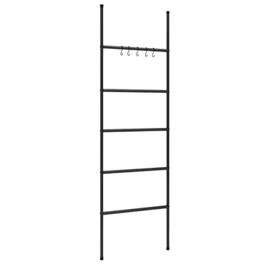 MINGHOU Ladder-Style Clothes Drying Rack Easy Storage Black Metal Hanger for Towels Clothes (Convenient Home Use)