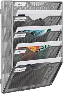 Senhoglb 5 Tier A4 Mesh Assembled Wall Pocket File Holder，Silver, New Year Sale , Top gift picks
