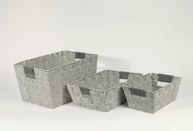 KEVAHOME S/3 COTTON STRAP BASKETS GREY L:15x11x8.25''HM:13x10x4.5''HS:10x7x4.5''H