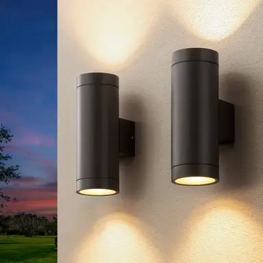 EDISHINE Up & Down Außenleuchte, schwarze Wandleuchte für Außen, 2er-Set, IP44 wasserdichte Wandlampe, Außenbeleuchtung für Hauswand, Terrassenbeleuchtung, Balkonlampe, modern, ohne Leuchtmittel