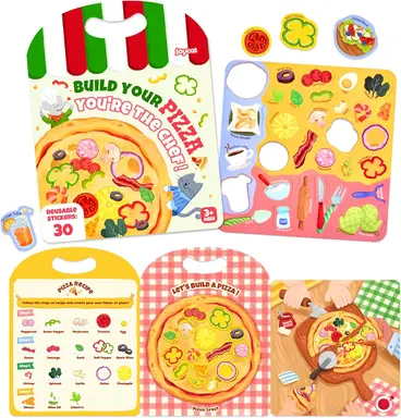 JoyCat 3 Pack Reusable Sticker Books: Farm, Pizza-Making, Weather - 90 Pcs Stickers for Toddlers, Kids Sticker Plane Activities, Road Trip Travel Toys, Birthday Gifts for Boys and Girls