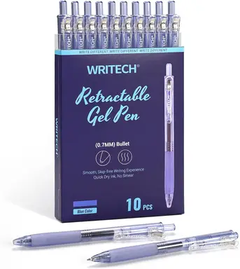 Stylos à encre gélatineuse rétractables WRITECH : stylo à encre bleue de pointe moyenne 0,7 mm pour journal intime, écriture fluide, fine pointe, encre à séchage rapide sans bavure, lot de 10.