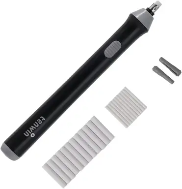 tenwin Electric Eraser Kit, Battery Operated, with 22 Extra Replaceable Erasers, Automatic Portable Pencil Eraser for Artists, Sketching, Drawing, Graphite Pencils (Black)