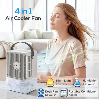 HOMCOM Portable Air Conditioner, 4-in-1 Mini Air Cooler with 3 Wind Speed, 2 Cool Mist, RGB 7 LED Light, 700ml Water Tank, 2-