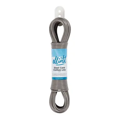 Elliott Steel Core Clothesline, 15 Meters, Extra Strong, PVC Coated Weather and Rust resistant Washing Line. Laundry Essential for outdoor use, laundry rooms and camping,White/Grey