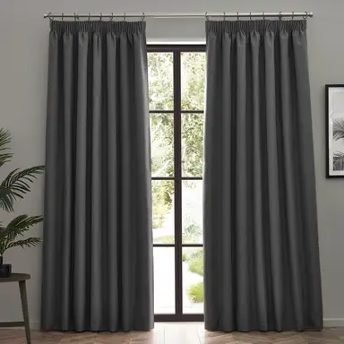 Furn Pencil Pleat Curtains Dawn Blackout Charcoal W:229xL:229cm