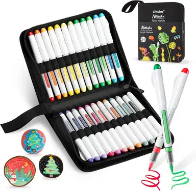 Ohuhu Acrylic Paint Pens, 24 Colors: 1.5mm Brush Tips, High Opacity, Waterproof, Lightfast Markers