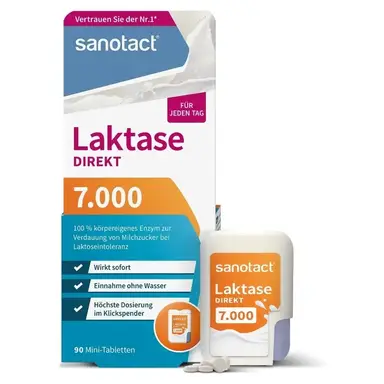 Sanotact Laktase Direkt 7.000 Mini-Tabletten im Klickspender 90 Tabletten