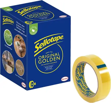 Sellotape Original Easy Tear Extra Sticky Golden Tape, Pack of 6