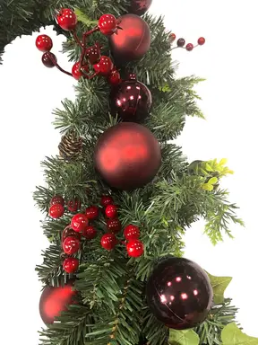 Daisy Darcy 180cm Luxury Garland Pre-Lit with Velvet Bows and Red Baubles