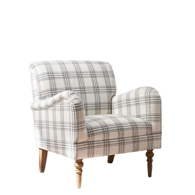 HULALA HOME Modern Accent Occasional Chair with Arms and Wooden Legs, Comfy Upholstered Armchair for Living Room, Bedroom (Plaid Pattern, Grey)