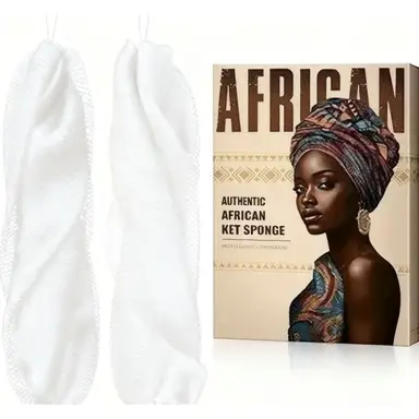 Éponge en filet africaine 70 g - Blanc + Blanc avec cordon