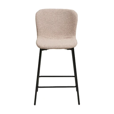 HOUSE NORDIC Chaise de comptoir en tissu bouclé avec pieds noirs - Beige