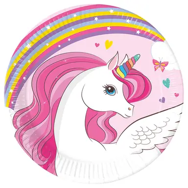 20cm Unicorn Rainbow Paper Plates  8 Pack